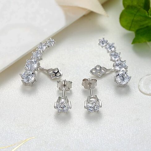BG&WLing Sterling Silver Cubic Zirconia Earring Jackets for Studs Front Back Earrings Fairy Ear Cuffs Studs Earring Classic Fashion Jewelry for Women Girls in Kuwait