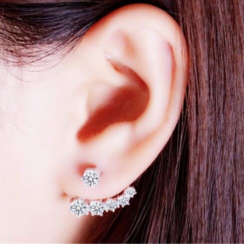 BG&WLing Sterling Silver Cubic Zirconia Earring Jackets for Studs Front Back Earrings Fairy Ear Cuffs Studs Earring Classic Fashion Jewelry for Women Girls in Kuwait