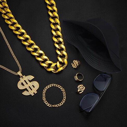 ريوسو الهيب هوب مغني الراب زي 80s 90s اكسسوارات الزي للرجال وهمية سلسلة ذهبية المال تسجيل قلادة الهيب هوب مغني الراب زي عدة مجوهرات in Kuwait