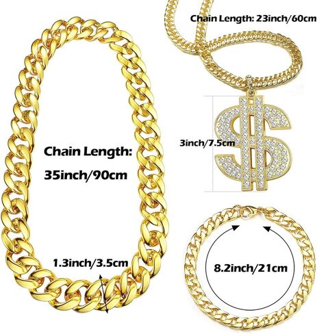 ريوسو الهيب هوب مغني الراب زي 80s 90s اكسسوارات الزي للرجال وهمية سلسلة ذهبية المال تسجيل قلادة الهيب هوب مغني الراب زي عدة مجوهرات in Kuwait