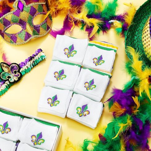 Cuffbow 6 Pairs Funny Mardi Gras Crew Socks with Small Pocket Flower Patterned Purple Green Gold Socks Cotton Novelty Mid Calf Dress Socks for Women Men Size 8-12 in Saudi Arabia