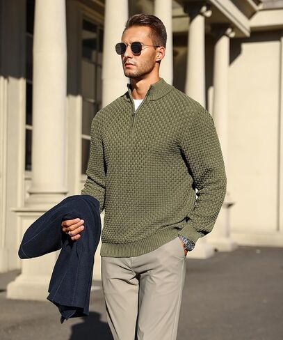 Zaitun Men's Quarter-Zip Sweater Polo Zip Up Pullover Cable Knit Turtleneck in Saudi Arabia