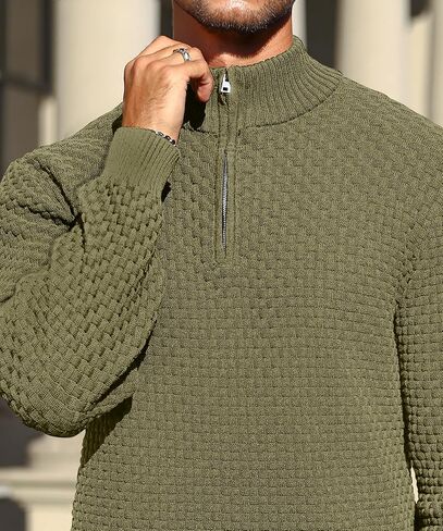 Zaitun Men's Quarter-Zip Sweater Polo Zip Up Pullover Cable Knit Turtleneck in Saudi Arabia