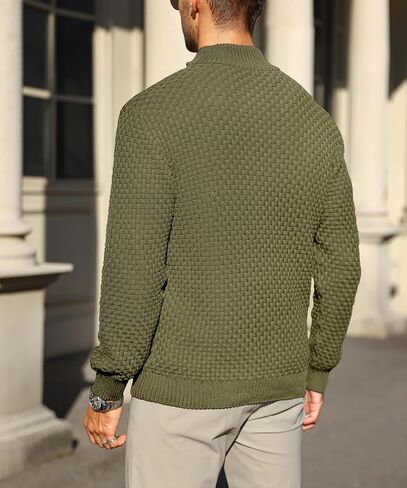 Zaitun Men's Quarter-Zip Sweater Polo Zip Up Pullover Cable Knit Turtleneck in Saudi Arabia