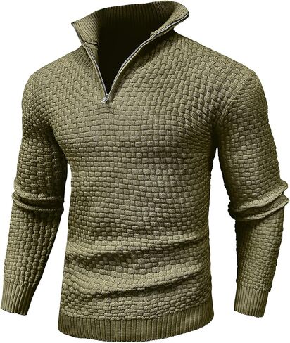 Zaitun Men's Quarter-Zip Sweater Polo Zip Up Pullover Cable Knit Turtleneck in Saudi Arabia