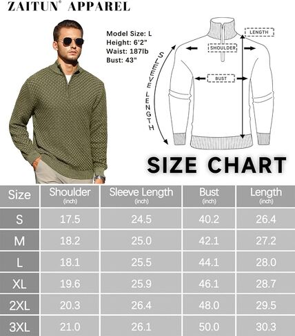 Zaitun Men's Quarter-Zip Sweater Polo Zip Up Pullover Cable Knit Turtleneck in Saudi Arabia