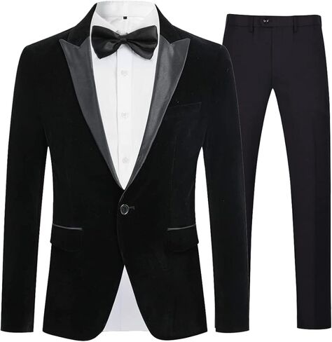 Cloudstyle Mens 2-Piece Suit Peaked Lapel 1 Button Tuxedo Slim Fit Dinner Jacket Pants in Kuwait