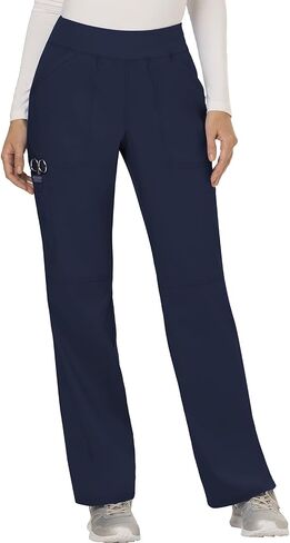 Cherokee Women Scrubs Set Workwear Revolution WW610 Mock Wrap Top & WW110 Mid Rise Straight Leg Pull-on Pant, Navy- 2XL Top / 2XL Pant in Saudi Arabia