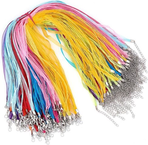 Beadthoven 100 Strands Multi-Strand Ribbon Necklace Cord with 3 Loops Waxed Cord Organza Ribbon Alloy Lobster Claw Clasps Chains for Necklace Making 17.7" Solid Mixed Color in Saudi Arabia