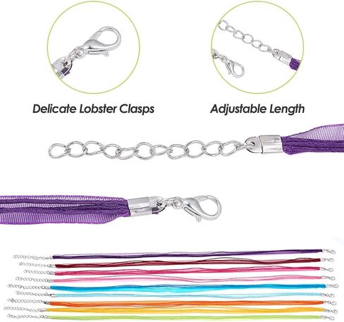 Beadthoven 100 Strands Multi-Strand Ribbon Necklace Cord with 3 Loops Waxed Cord Organza Ribbon Alloy Lobster Claw Clasps Chains for Necklace Making 17.7" Solid Mixed Color in Saudi Arabia