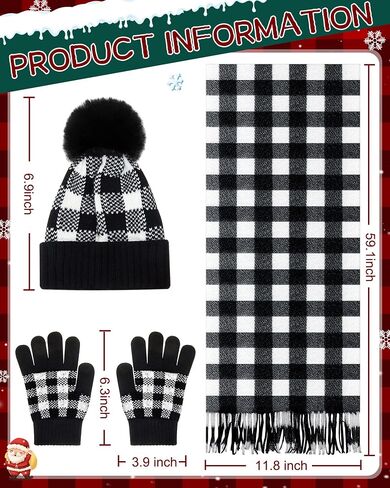 6 Pcs Buffalo Plaid Winter Warm Sets for Kids 2 Pcs Knitted Pom Beanie Hat in Saudi Arabia