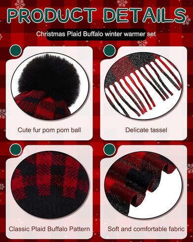 6 Pcs Buffalo Plaid Winter Warm Sets for Kids 2 Pcs Knitted Pom Beanie Hat in Saudi Arabia