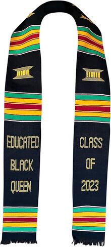 Ovaltag Educated Black Queen Class of 2023 Kente Stole, Custom Graduation stole/College Kente Sash, Class of 2023, Burgundy With White Trim in Kuwait
