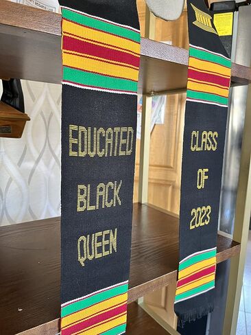 Ovaltag Educated Black Queen Class of 2023 Kente Stole, Custom Graduation stole/College Kente Sash, Class of 2023, Burgundy With White Trim in Kuwait