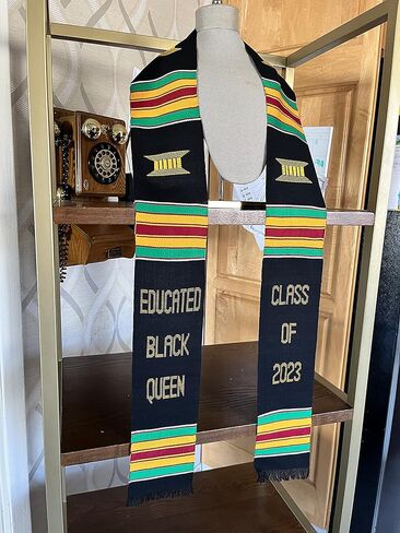 Ovaltag Educated Black Queen Class of 2023 Kente Stole, Custom Graduation stole/College Kente Sash, Class of 2023, Burgundy With White Trim in Kuwait