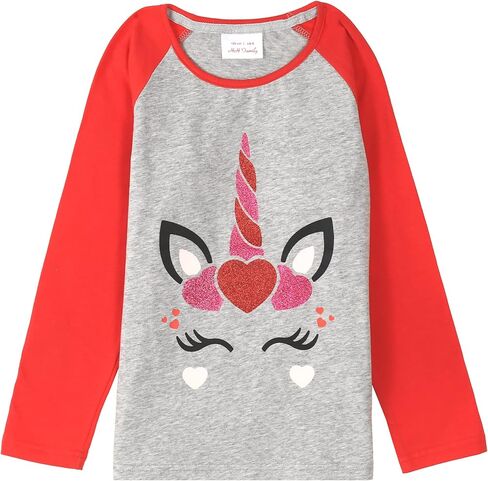 تي شيرت عيد الحب للفتيات من HH Family بتصميم وحيد القرن وقلب الحب للأطفال in Kuwait