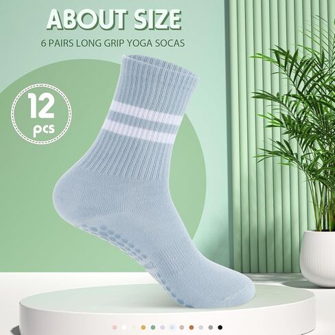Cuffbow 12 Pairs Pilates Socks Non Slip Yoga Socks with Grips for Women Multicolor Grip Socks Non Skid Barre Socks for Barre, Ballet, Dance, Workout, Hospital in Kuwait