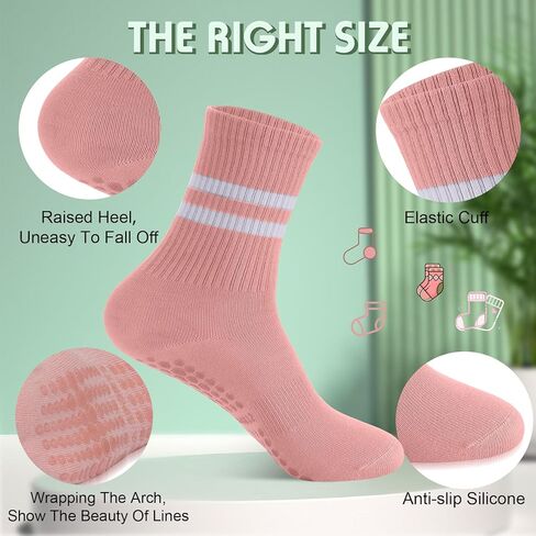 Cuffbow 12 Pairs Pilates Socks Non Slip Yoga Socks with Grips for Women Multicolor Grip Socks Non Skid Barre Socks for Barre, Ballet, Dance, Workout, Hospital in Kuwait