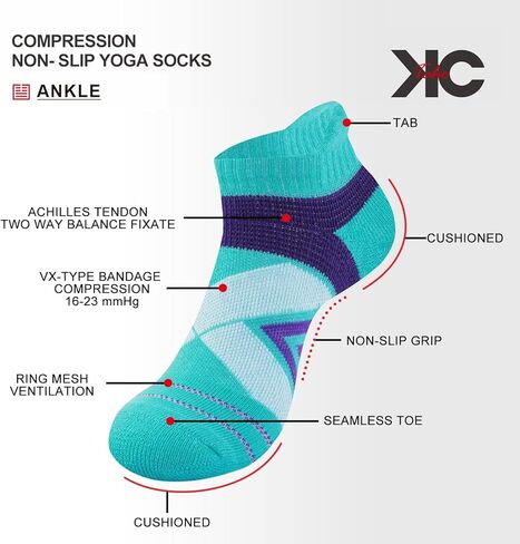 KC-TAHO Non-Slip Compression Yoga Socks 4 Pairs with Grips for Pilate Ballet Barre Barefoot Hospital for Women and Men in Saudi Arabia