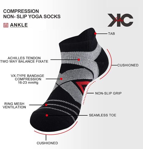 KC-TAHO Non-Slip Compression Yoga Socks 4 Pairs with Grips for Pilate Ballet Barre Barefoot Hospital for Women and Men in Saudi Arabia
