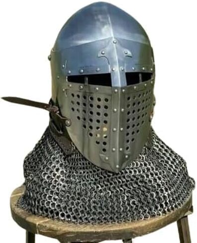Medieval Knight Helmet - Chainmail Helmet Battle-Ready Helmet Bascinet Helmet for SCA HMB Combat French Knight Cosplay Costume Grey in Saudi Arabia
