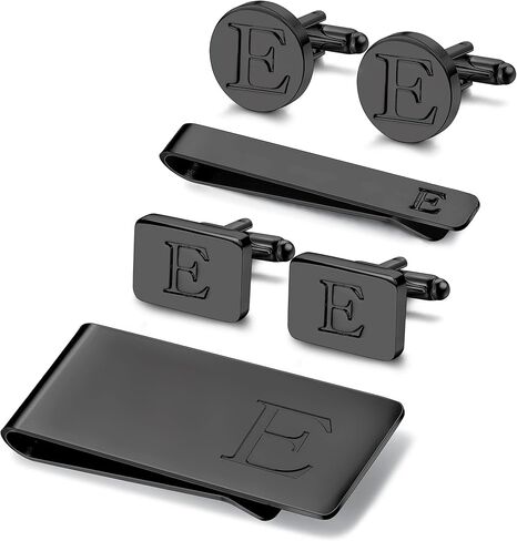 JOERICA Initial Cufflinks for Men and Tie Clip Set for Men Alphabet Letter Wallet Tie Clips and Cuff Link with Gift Box For Father Husband in Kuwait