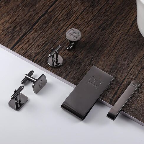 JOERICA Initial Cufflinks for Men and Tie Clip Set for Men Alphabet Letter Wallet Tie Clips and Cuff Link with Gift Box For Father Husband in Kuwait