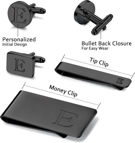 JOERICA Initial Cufflinks for Men and Tie Clip Set for Men Alphabet Letter Wallet Tie Clips and Cuff Link with Gift Box For Father Husband in Kuwait