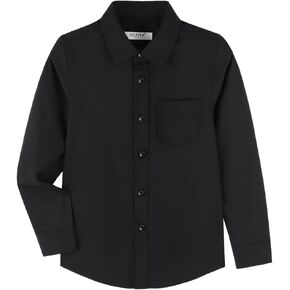 DILBYKE Boys’ Long Sleeve Dress Shirt Solid Button Down Uniform Uniform Woven Shirts with Tie in Kuwait