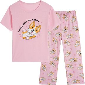 Vopmocld Kids Short Sleeve Long Pants Cartoon Cute 2PCS Sleepwear Casual Loungewear Unisex Child Size 6 Years to 14 Years