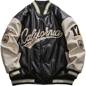 Aelfric Eden Men’s PU Jacket Oversized Varsity Jacket Zipper Closure Casual Patchwork Lamb Collar Winter Coats in Saudi Arabia