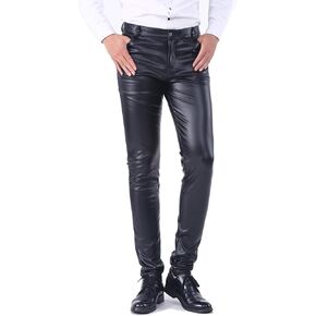 Idopy Men's Business Slim Fit Five Pockets Faux Leather Pants Jeans