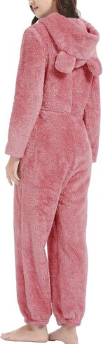 COZYPOIN Women Fleece Hoodie Onesie Pajamas Jumpsuit Zipper Fuzzy Romper Loungewear Sleepwear with Ear in Saudi Arabia