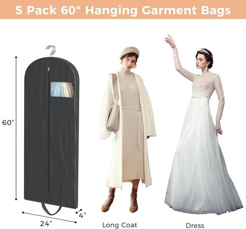 أكياس ملابس طويلة من Pinkpum مقاس 60 بوصة لتعليق الملابس والسفر، حقيبة بدلة معلقة مقاومة للماء شديدة التحمل مع مقابض لبدلات الفساتين والمعاطف وأزياء الرقص والسترات والقمصان، 5 عبوات in Kuwait