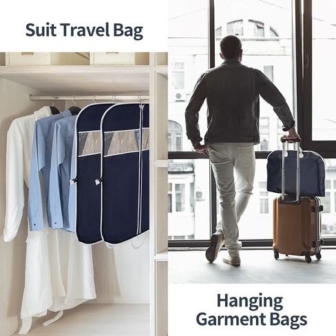 Jolitac 40" Travel Garment Bag, Breathable Suit Garment Cover Bag for Men Waterproof Oxford Fabric Suit Cover with 2 Carry Handles for Suit Coat Dress, Navy Blue in Kuwait