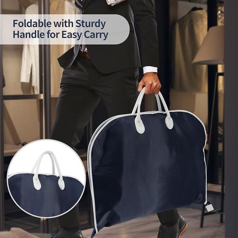 Jolitac 40" Travel Garment Bag, Breathable Suit Garment Cover Bag for Men Waterproof Oxford Fabric Suit Cover with 2 Carry Handles for Suit Coat Dress, Navy Blue in Kuwait