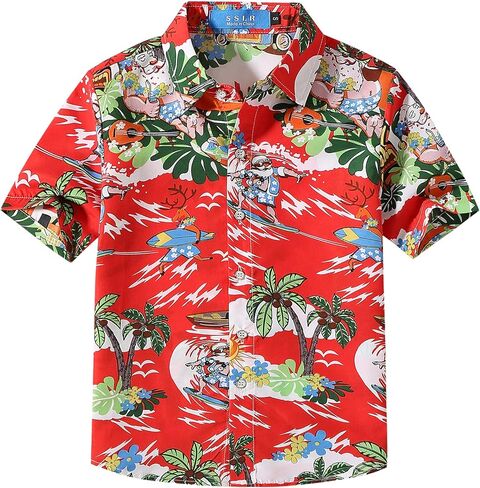SSLR Big Boys' Santa Claus Party Tropical Ugly Hawaiian Christmas Shirts in Saudi Arabia