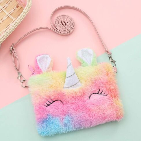 Bolley Joss Kids Crossbody Purse Girls Rainbow Unicorn Soft Plush Handbag Envelope Tie Dye Bag Adjustable Shoulder Strap in Saudi Arabia