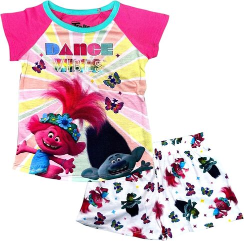 طقم بيجامة ناعمة للبنات من ترولز - بلوزة بأكمام قصيرة ورقبة دائرية وبيجامة in Kuwait