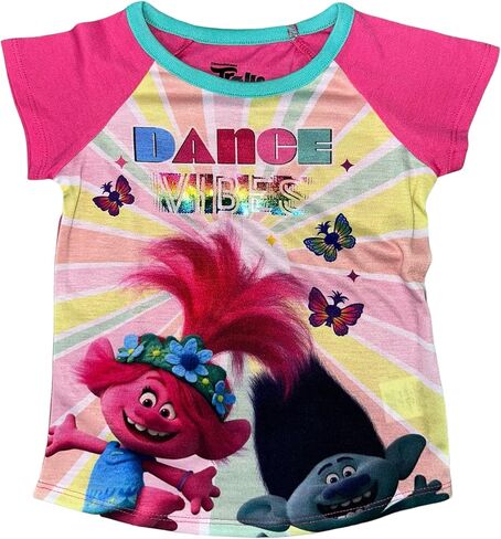 طقم بيجامة ناعمة للبنات من ترولز - بلوزة بأكمام قصيرة ورقبة دائرية وبيجامة in Kuwait