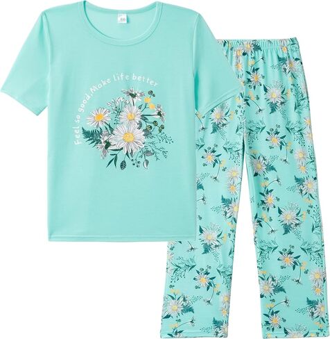 Vopmocld Kids Short Sleeve Long Pants Cartoon Cute 2PCS Sleepwear Casual Loungewear Unisex Child Size 6 Years to 14 Years in Saudi Arabia