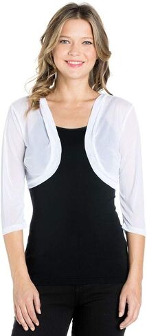 Fashion Secrets Junior's Sheer Chiffon Bolero Shrug Jacket Cardigan 3/4 Sleeve in Saudi Arabia
