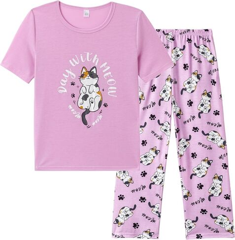 Vopmocld Kids Short Sleeve Long Pants Cartoon Cute 2PCS Sleepwear Casual Loungewear Unisex Child Size 6 Years to 14 Years in Kuwait