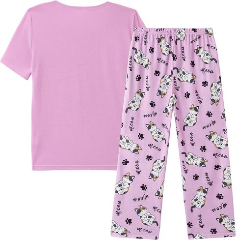 Vopmocld Kids Short Sleeve Long Pants Cartoon Cute 2PCS Sleepwear Casual Loungewear Unisex Child Size 6 Years to 14 Years in Kuwait