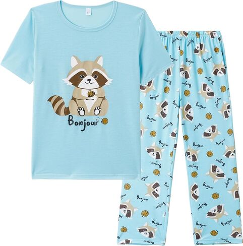 Vopmocld Kids Short Sleeve Long Pants Cartoon Cute 2PCS Sleepwear Casual Loungewear Unisex Child Size 6 Years to 14 Years in Saudi Arabia