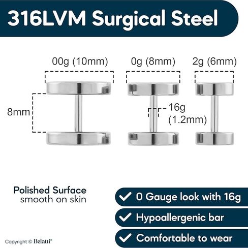 أقراط Belatti ذات المقاييس المزيفة - مقاس 0 جرام 0 جرام مجوهرات ثقب الأذن - سدادات فص ممتدة وهمية حلقات دائرية لأنفاق اللحم (اختر اللون) in Kuwait