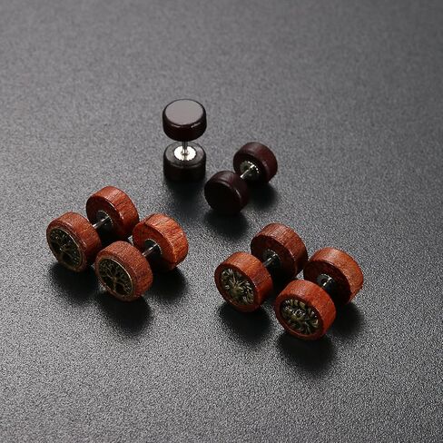 OIDEA 3/6 Pairs Natural Wood Stainless Steel Fake Gauges Earrings,Life Tree,Lion Head Charm Cheater Faux Ear Plugs Gauges Illusion Screw,Hypoallergenic in Kuwait