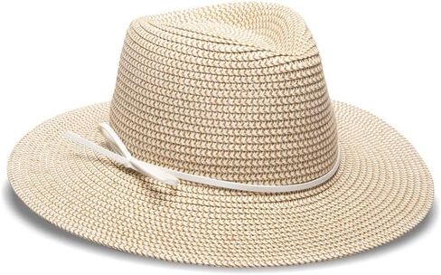 Physician Endorsed Women's Esme Two Tone Straw Fedora with Vegan Leather Bow Trim, White Tweed, One Size in Kuwait