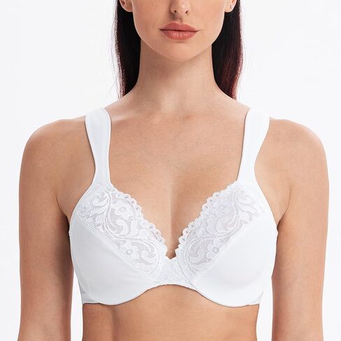 MELENECA Women's Comfort Straps Full Coverage Minimizer Plus Size Lace Underwire Bra in Saudi Arabia