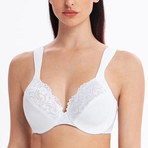 MELENECA Women's Comfort Straps Full Coverage Minimizer Plus Size Lace Underwire Bra in Saudi Arabia